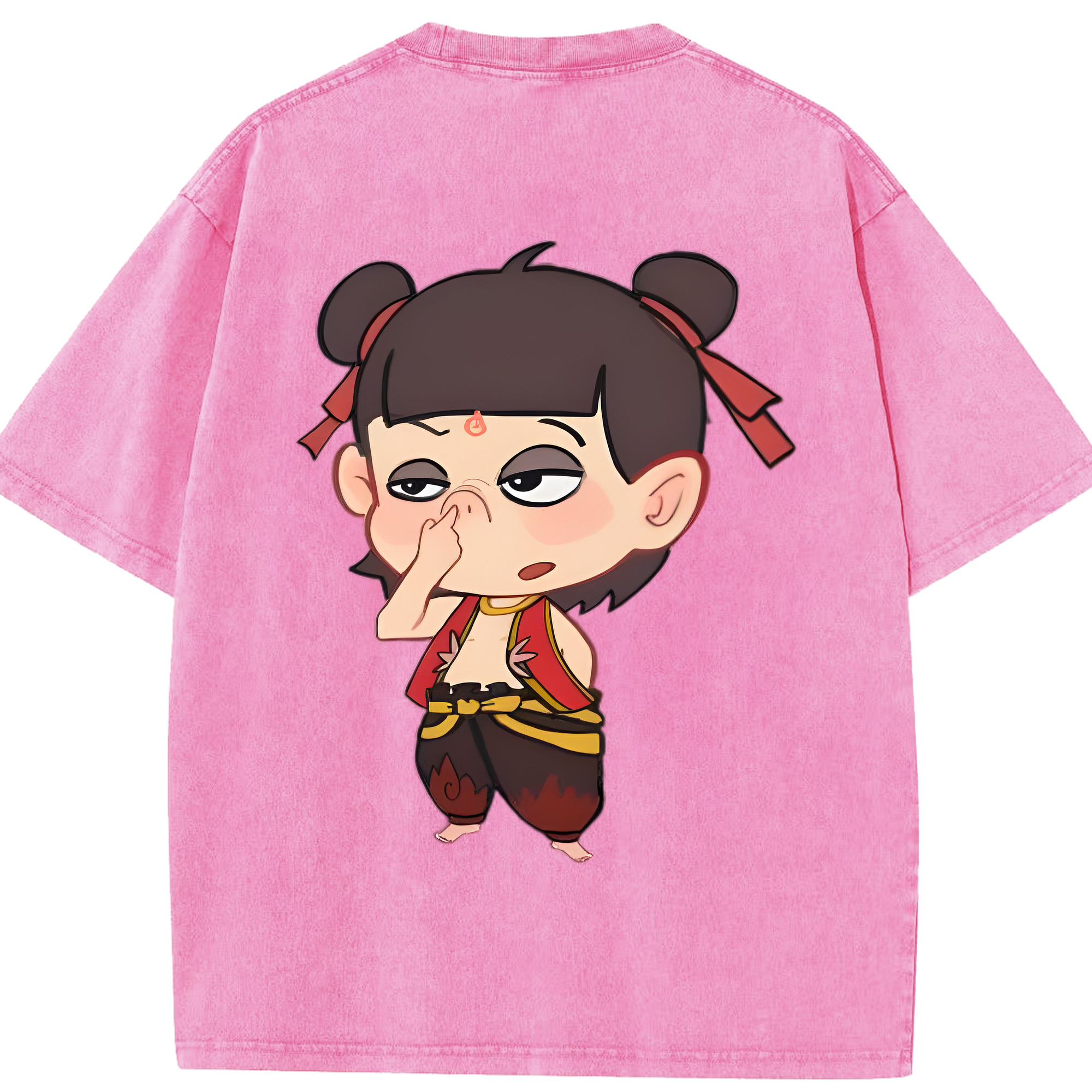 （画像用） Ne Zha 2 ナタ 魔童の大暴れ 綿100% ヴィンテージ風 半袖Tシャツ（背面プリント）